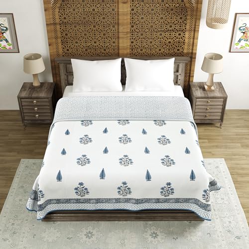 Image of BLOCKS OF INDIA 100% Cotton Dohar King Size Reversible Hand Block Printed Malmal Summer Dohar /Blanket (Color 10)