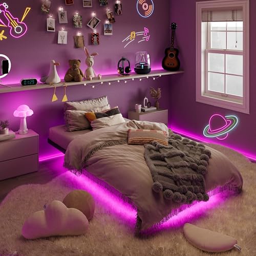 SHA CERLIN Twin Size Floating Bed Frame with Smart LED Lights Black