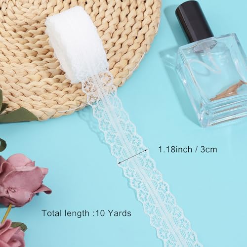 Hiswan Premium White Lace Ribbon – 10 Yards of Vintage Floral Fabric Trim for Crafting, Wedding Décor, Gift Wrapping, and DIY Projects 3 Hiswan Premium White Lace Ribbon – 10 Yards of Vintage Floral Fabric Trim for Crafting, Wedding Décor, Gift Wrapping, and DIY Projects - Image 2