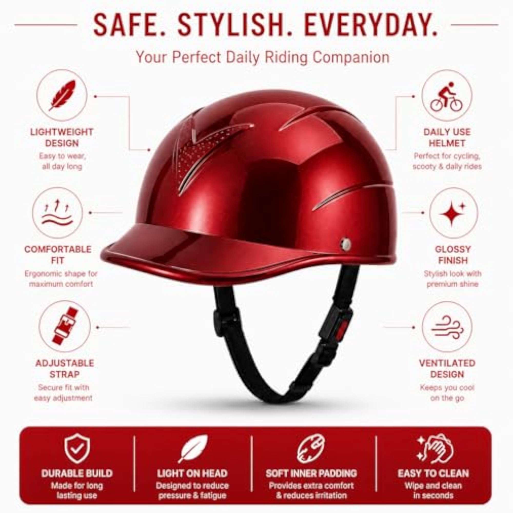 Half Helmet for Lightweight Safety, Adjustable Strap