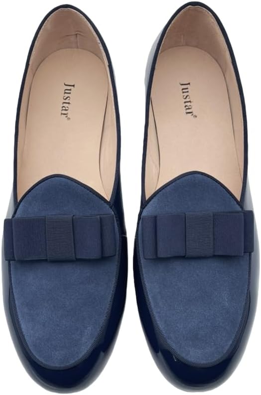 Justar Men's Leather Loafers Belgian Formal Slip-On Dress Shoes Banquet with Bowtie Penny Flats - Image 3