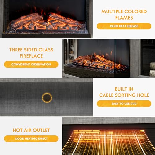 image for JUMMICO Fireplace TV Stand for TVs up to 65'', 3-Sided Glass Media Ent