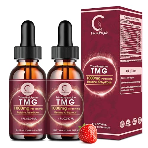 TMG Supplements Liquid Drops 1000mg - Trimethylglycine High Absorption Fast-Acting Supplement, Methylation, Liver Health & Brain Function - Vegetarian, Non-GMO, Strawberry Flavor 1 Fl.Oz (2 Pack)