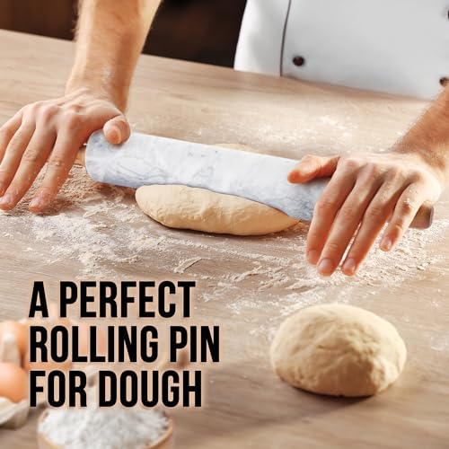 Zulay Kitchen 17-Inch Marble Rolling Pin With Stand - Polished Marble Rolling Pins For Baking With Long Beechwood Handle - Non-stick Roller Pin For Baking Pastries, Bread & Pizza