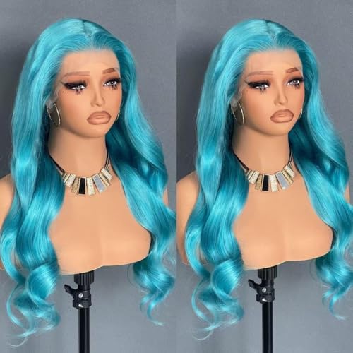 Image of 200% Density Lake BlueLace Front Wig Human Hair Body Wave13x4 UHD Transparent Lace Human HairWigs for Women Pre Plucked Pre LaceFrontal Wig Virgin Brazilian Hair 20inch