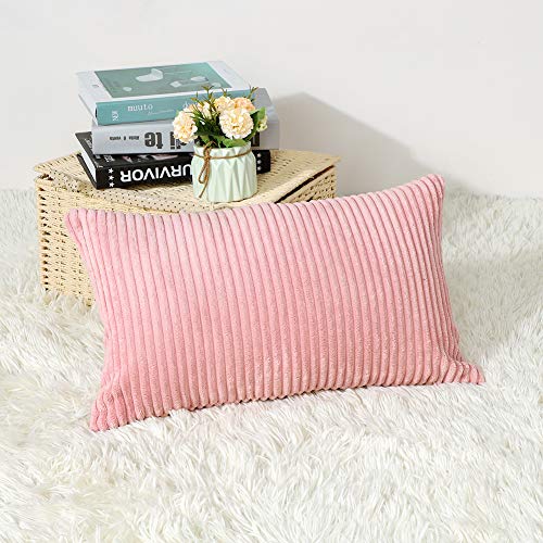 Artscope Cozy Striped Corduroy Pillow Covers Super Soft Decorative Oblong Throw Pillow Covers Case Cushion Covers for Sofa Couch Bedroom Car Decor 12 x 20 Inches, Pink