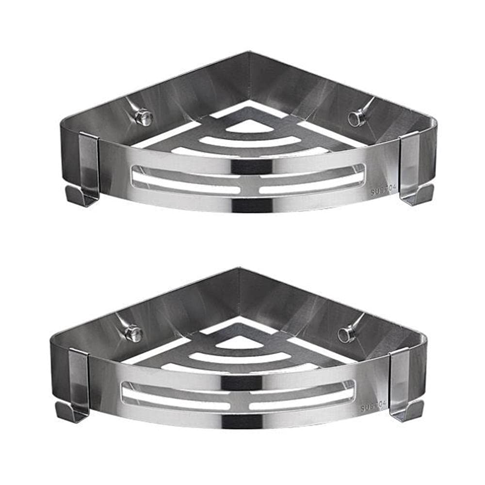 ZTIMEEBL Shower Shelves Wall Mounted Caddy Corner Caddie Stainless Steel with Hook No Drilling Adhesive for Kitchen Bathroom-Silver
