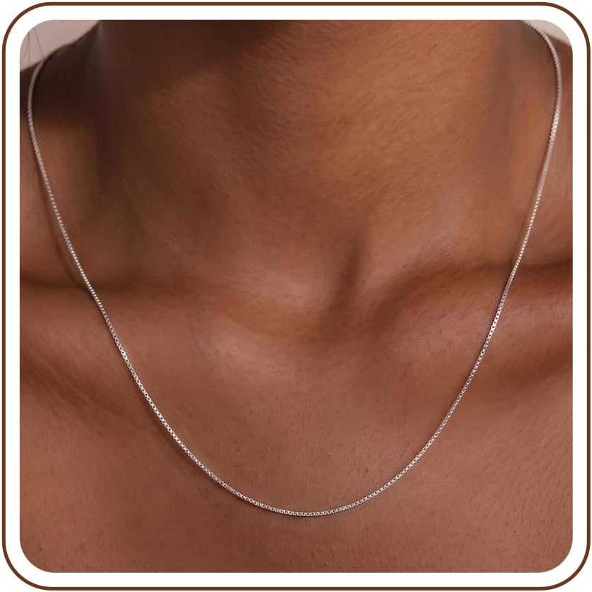 925 Sterling Silver 0.8mm Box Chain Necklace for Women
