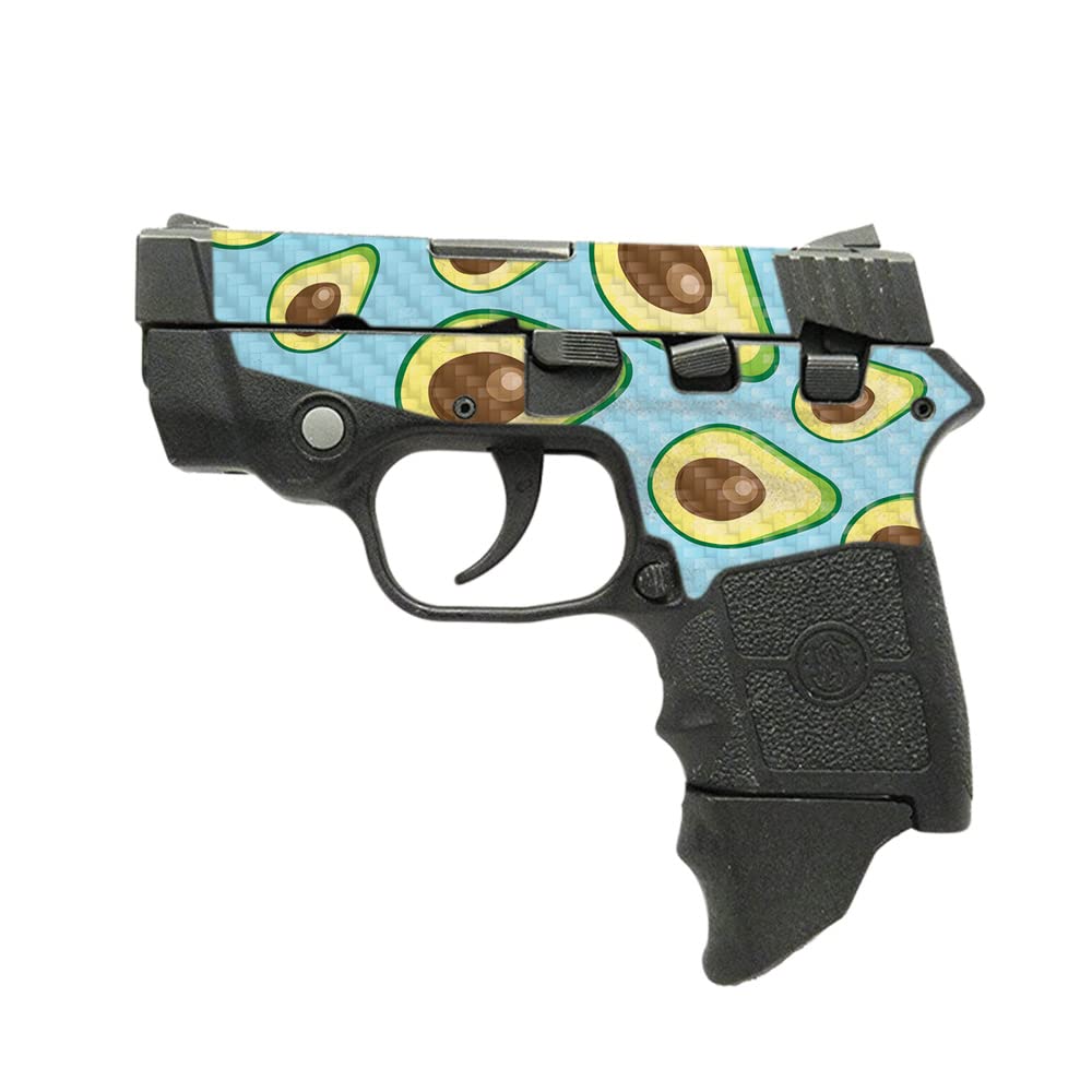 MightySkins Carbon Fiber Skin Compatible with Smith & Wesson M&P Bodyguard 380 (Green or No Laser) - Blue Avocados | Protective, Durable Textured Carbon Fiber Finish | Easy to Apply | Made in The USA