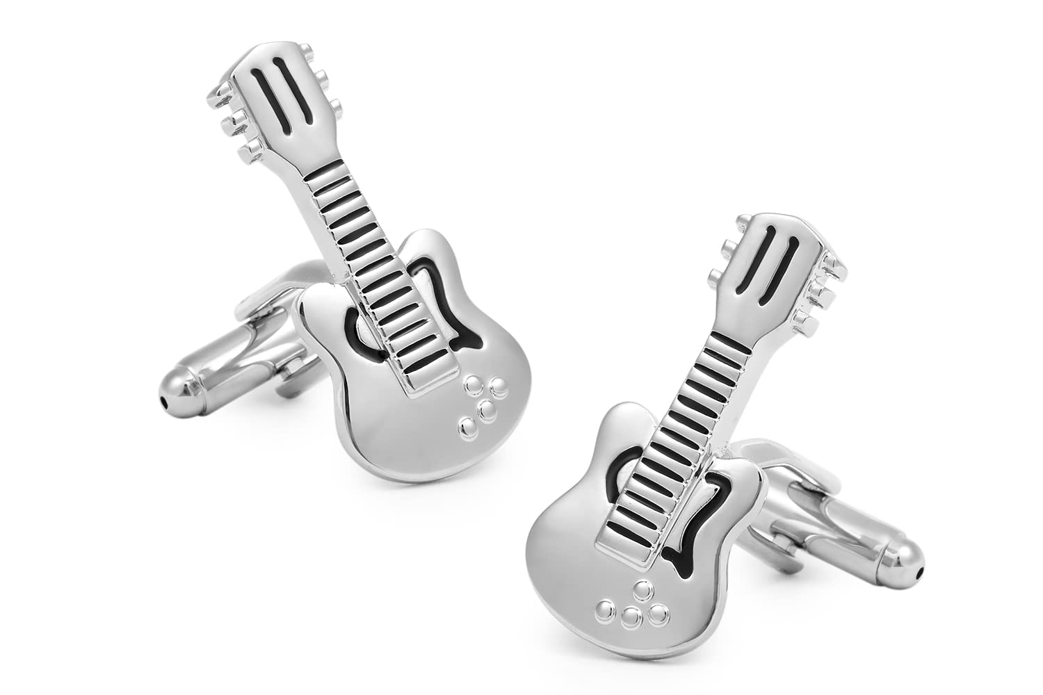 Gemelolandia | Gemelos de Camisa y Pasador de Guitarra Plateada| 25x07mm |Gemelos Originales Para Camisas | Para Hombres y Niños | Regalos Para Bodas y Otros Eventos (Gemelos de Camisa)