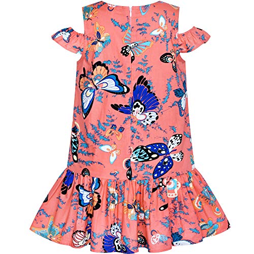 Sunny Fashion Girls Dress Cold Shoulder Pink Ruffle Cotton Casual Sundress2