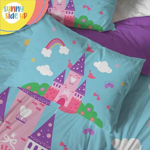Image of Sunny Side Up Magic Castle Toddler Comforter Set - 4 Piece Preschool Bedding Includes Comforter, Sheets & Pillow Cover - Super Soft Floral Microfiber Bed Set