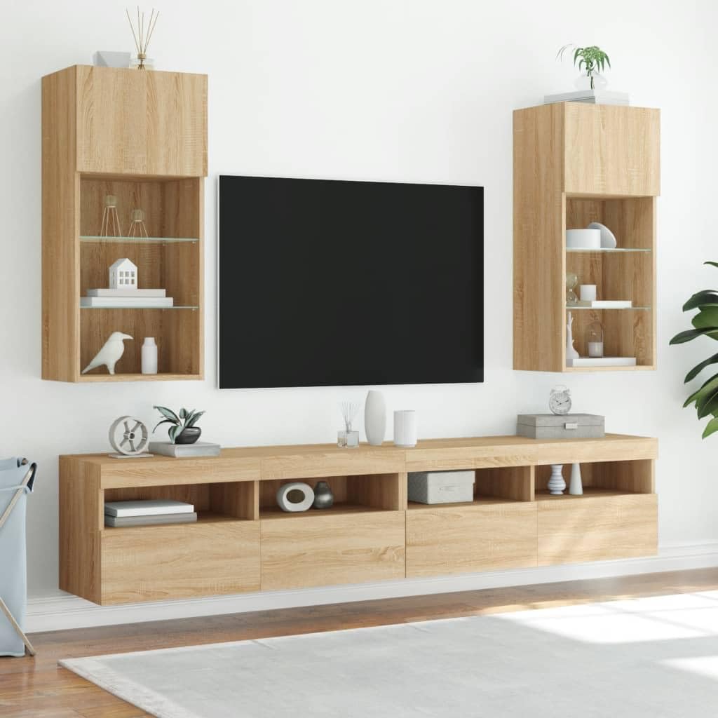 Szafka pod telewizor z lampkami LED sonoma dąb, 40,5 x 30 x 90 cm