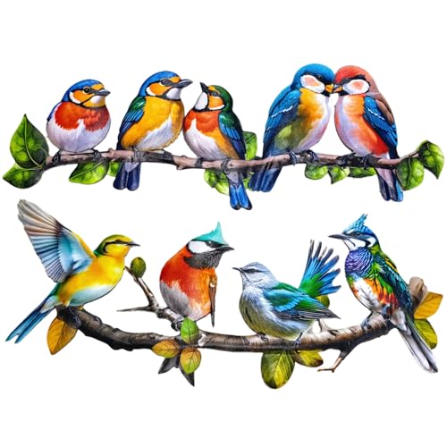 2025 New Metal Birds Outdoor Wall Art Decor Vivid Bird on Branch Hanging Leaves Metal Hummingbird Decor Suitable for Porch Fence Garden Outdoor Indoor Wall Decorations 2 Pack Birds Colorful