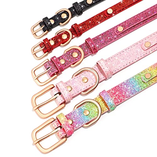 Didog Collier personnalisé à paillettes pour chien et chat, en cuir synthétique avec strass bling-bling pour chiens et chats de petite et moyenne taille, rose, taille XS – Image 4