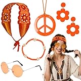 Deguisement Hippie Femme, 5pcs 60s 70s Lunette Hippie Incluent Bandeau à...