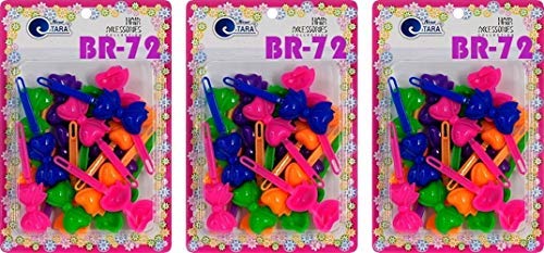 Tara Girls Self Hinge Multi Design Plastic Bow Hair Barrettes Pack Of 3 (BR72)