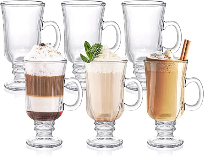 Air Son Irish Glass Tea Coffee Glass Mug Irish Latte Cups Milkshake Falooda & Juice Cappuccino and Hot Chocolate Mugs with Handle Clear Glasses Mugs Milk Hot Beverages(250 ML; Set of 6)