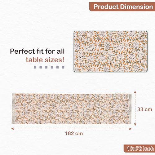 Image of Kuber Industries 13x72 Inch Dining Table Runner for Home Decor | 6 Seater Cotton Table Protecter Use for Kitchen & Buffet Cabinet | Vine Print - White & Yellow