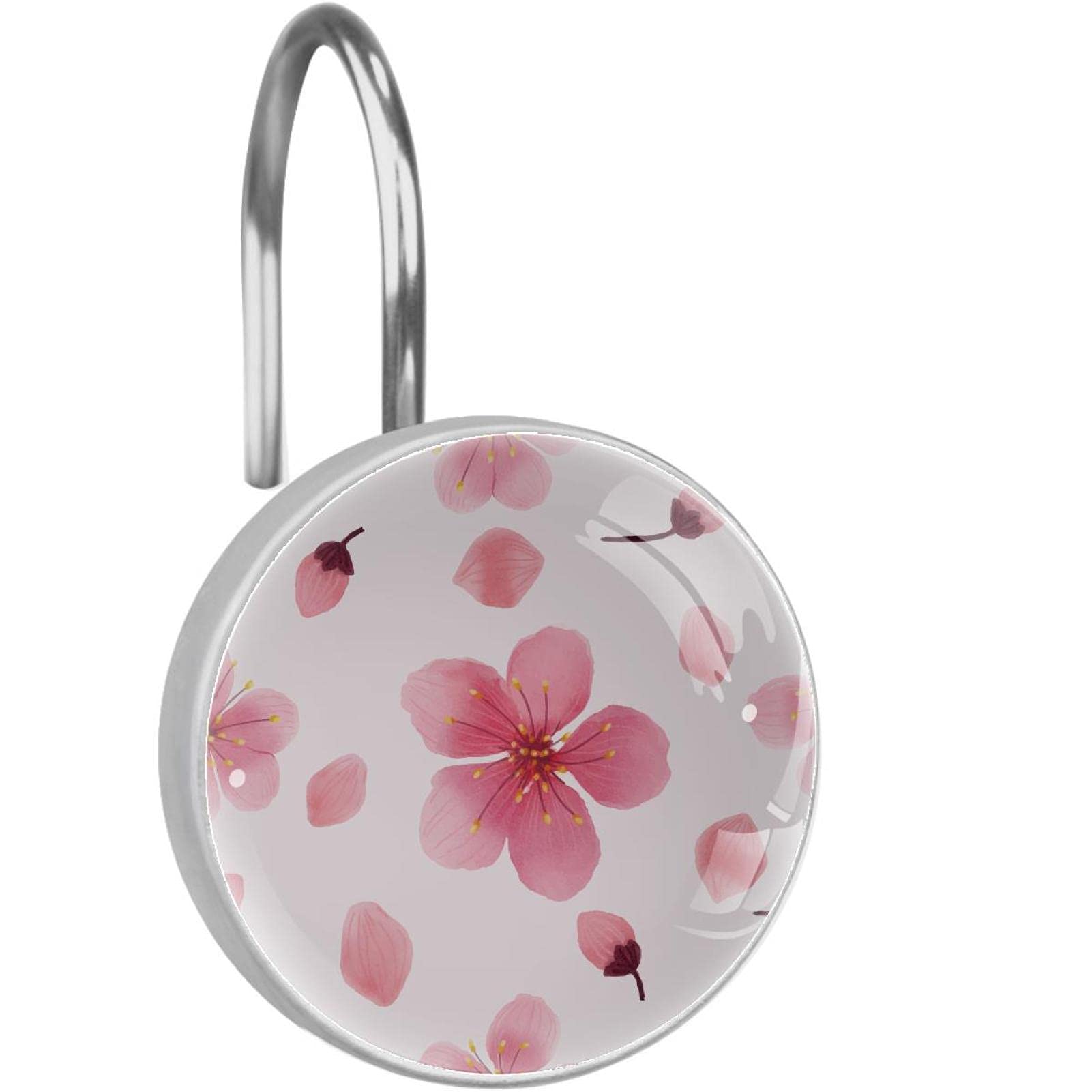 Crochets pour rideau de douche rose motif cerisier pour ambiance zen