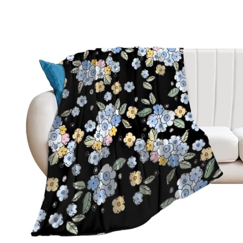 Couverture polaire fleur bleue décorative en flanelle de qualité