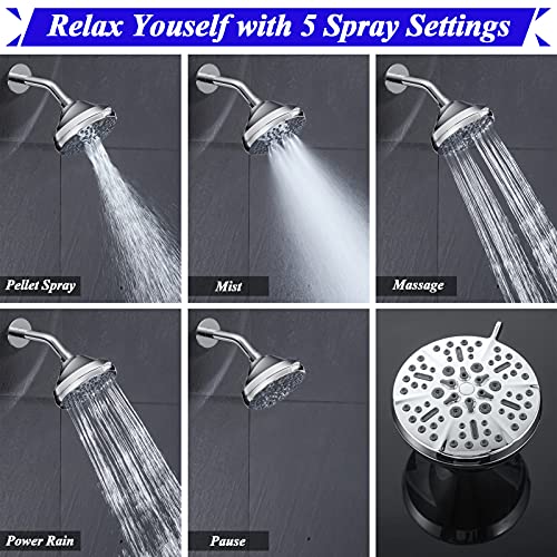 High Pressure - Rain Shower Head 5 Inches 5 Spray Settings Fixed Bathroom - Diiwet High Flow Shower Head With Adjustable Brass Ball Joint #TOP26
