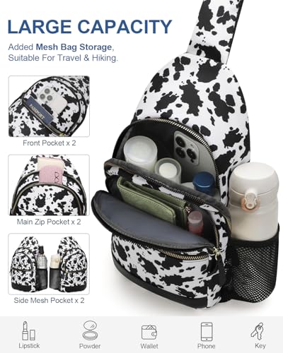 Image of Capolo Sling Bag for Women Men Waterproof Crossbody Bags for Women Trendy Casual Fanny Pack with Convertible Shoulder Strap Chest Bag for Travel Hiking(Cow Print, Large)