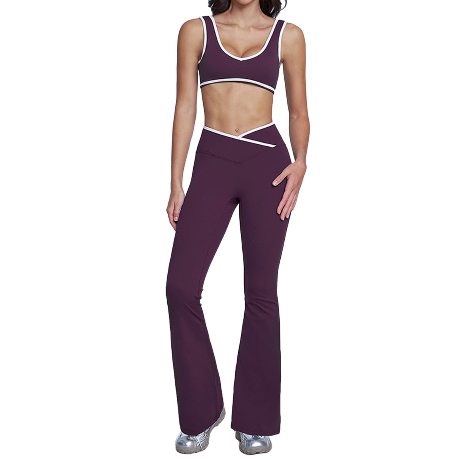 Generico Tailleur Donna Eleganti- Pantaloni E Giacca Completo Da Yoga Senza Cuciture Con Schiena Alta Reggiseno Sportivo Composto Leggings Ideale Per Fitness Corsa Palestra Basic