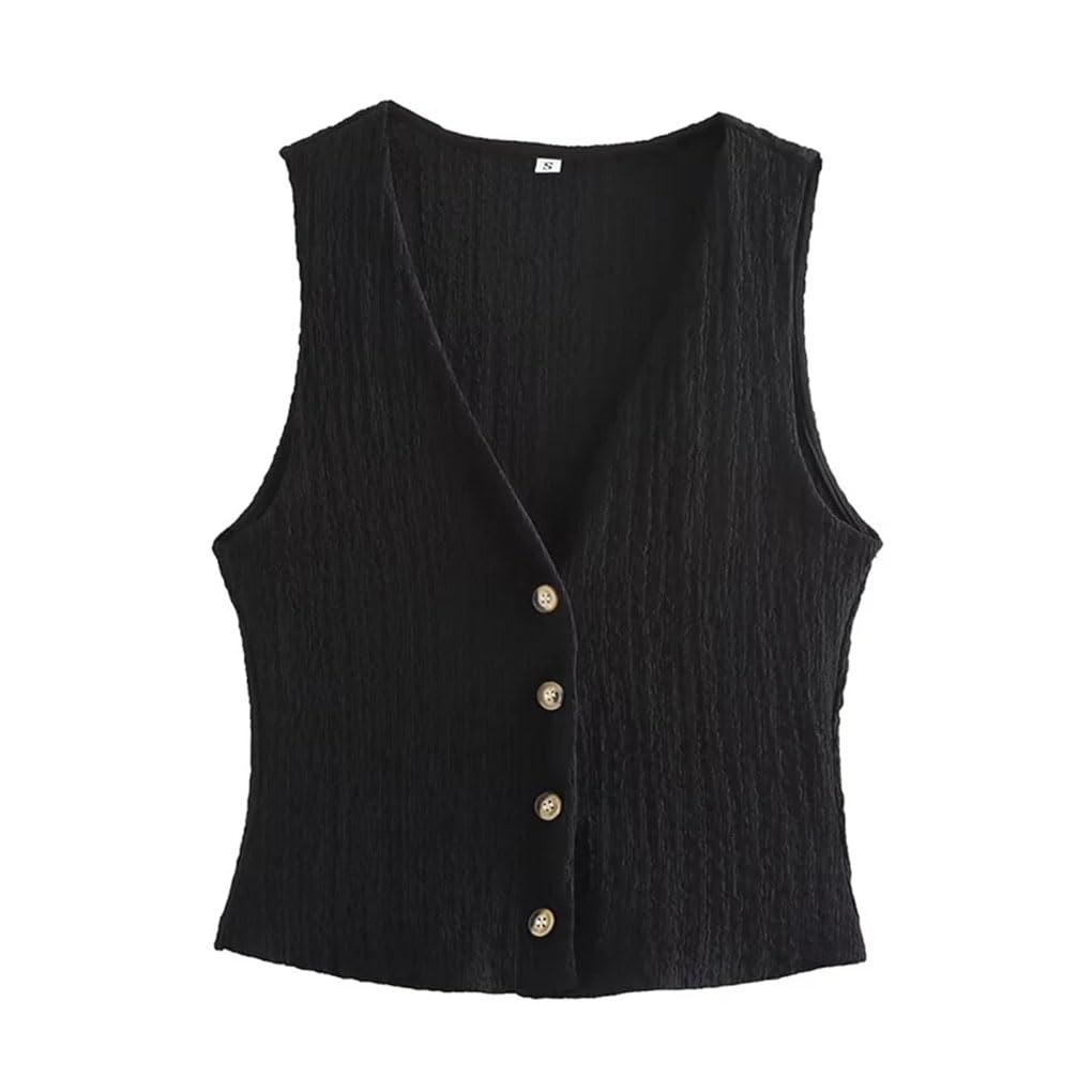 Women 2 Piece Suit Solid Single Breasted Tank Tops Vintage High Elastic Waist Pants