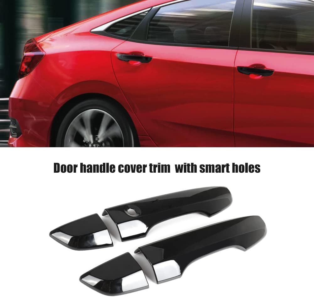 Side Mirror Cover Cap + Door Handle Covers Kit Compatible with 10th Honda Civic 2016 2017 2018 2019 2020 2021 (Black)