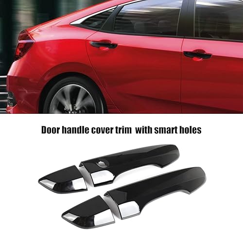 Miniatura 6 de Kit de tapa de espejo lateral + cubiertas de manija de puerta compatible con Honda Civic 10th 2016 2017 2018 2019 2020 2021 (negro)