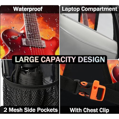 Clear Backpack Flame Guitar Clear Bag Heavy Duty PVC Backpack Transparent Backpack for Travel, Work, Security, Music Clear Bags for Women Men,17.7inch3