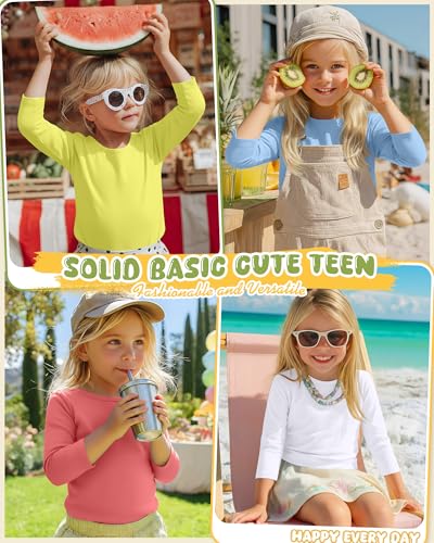 Image of 4 Pack Girls 3 /4 Sleeve T Shirts Kids Crewneck Elbow Sleeve Casual Tops Solid Basic Cute Teen Tees 5-14Y