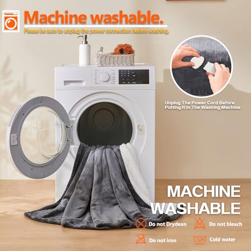Cushious Heizdecke mit Abschaltautomatik 130x180 cm, 10 Heizstufen & 8-Stunden-Timer, Überhitzungsschutz, Maschinenwaschbar, Flanell-Wärmedecke elektrisch für Bett Sofa und Homeoffice