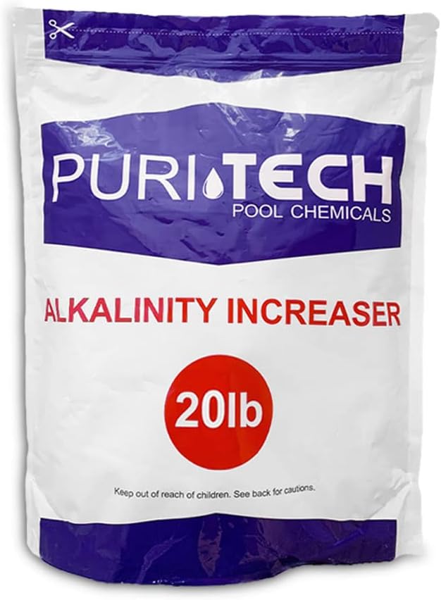 Puri TechPool Chemicals 20 lb Total Alkalinity Increaser Plus for Swimming Pools Increases Total Alkalinity Preventing Cloudiness and Scaling