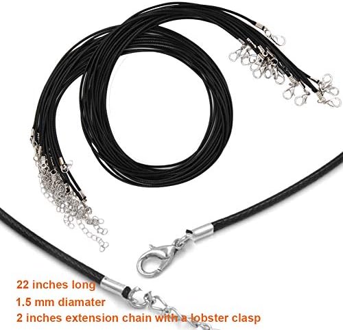EuTengHao 120Pcs Black Waxed Necklace Cord with Lobster Clasp Bulk for Bracelet Making Necklaces Jewelry Making Supplies Accessories (20 inches Long and 1.5mm Width)