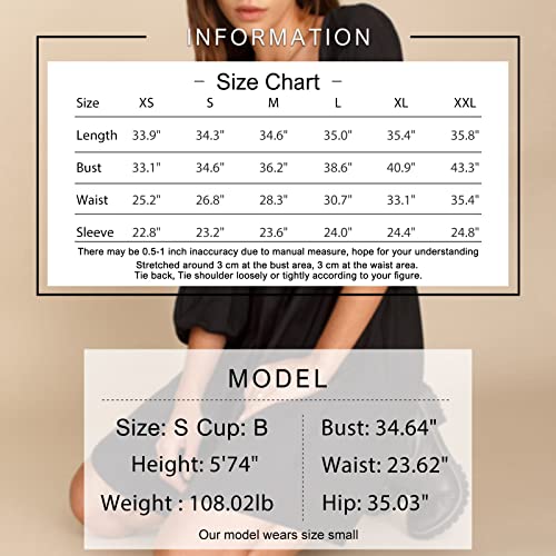 Exlura Womens Square Neck Dress Long Puff Sleeve A-Line Casual Short Mini Dress Black #TOP5