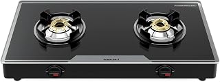 Bajaj 2Brgp7 Stainless Steel Glass Top Gas Stove with 2 Brass Burners, Isi Certified, Anti-Viral & Anti-Bacterial Coating, Black, Regular, Open