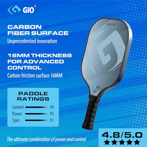 GIO Lite Carbon Fiber Pickleball Paddles Set of 2-2024 USAPA Approved Pickleball Paddle for Beginners - 16mm Carbon Surface + Polypropylene Honeycomb Core – 8.22 Oz - Thumbnail 2