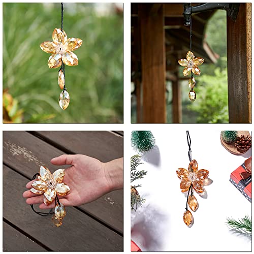 Image of Crystal Flower Rear View Mirror Pendant, Car Hanging Ornament, Lucky Accessory, Champagne