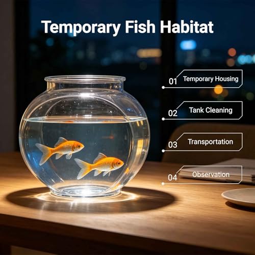 Image of Koller Products 1-Gallon Plastic Oval Fish Bowl, Temporary Fish Tank for Betta Guppy Tetra Zebrafish Shrimp, Fry, Isolation, Fish Breeding, Classroom Education and Decoration