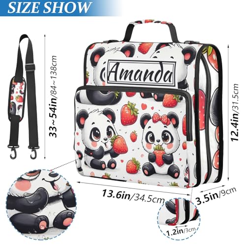 Image of Custom 3 Ring Zipper Binder Panda Red Strawberry Personalized Name 1.5 inch Binders Large Capacity Multi Pockets for School Office Supplies