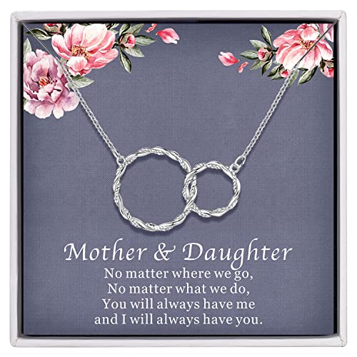 Mother Daughter Necklace, Mother in Law Gifts From Daughter in Law 925 Sterling Silver Necklace for Women Infinity Circle Womens Necklaces Birthday Gifts for Mom Mother in Law