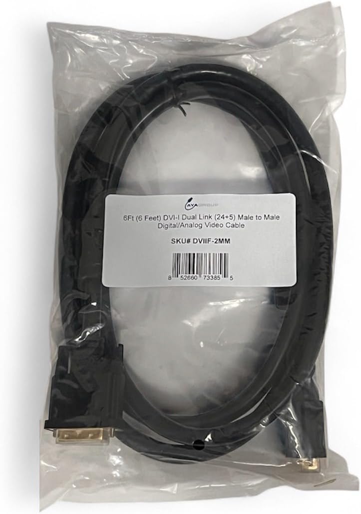AYAGROUP AYA 6Ft (6 Feet) DVI-I Dual Link (24+5) Male to Male Digital/Analog Video Cable w/Ferrites