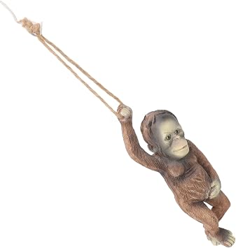 Jeanoko Baby Monkey Hanging Statue, Exquisite Carving Sculptures Swing Garden Tree Ornament Indoor Outdoor Decor for Lawn Yard Patio Porch