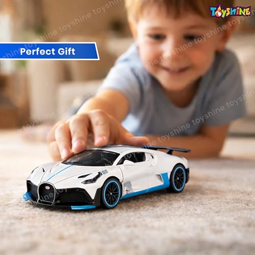 Image of Toyshine 1:32 Scale Die Super Fast Racing Model Car with Music and Lights Along with Pull Back Function Opening Doors Feature for Kids Boy Girl 3+, White