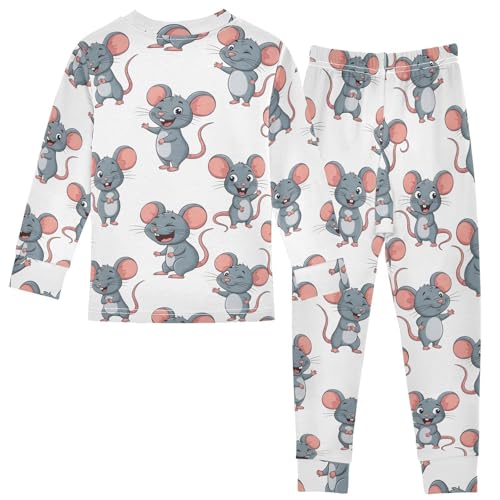 Pajama Sets Long Sleeve Cute Gray Mice Pattern Soft Comfy Sleepwear 2 Piece PJS 3-8T3