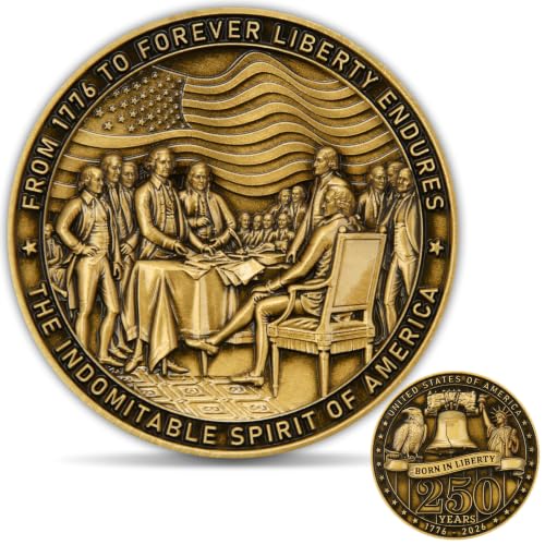 250th Anniversary Challenge Coin 1776–2026, Born in Liberty Eagle & Liberty Bell Design, Declaration of Independence Collectible Coin with Acrylic Case