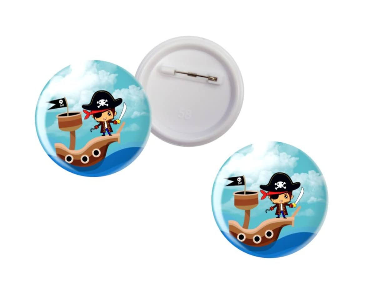 Lote de 30 Originales Chapas Alfiler Multicolores"Piratas". Recuerdos. Detalles. Juguetes y Regalos para Fiestas de Cumpleaños, Bodas, Bautizos y Comuniones. DC
