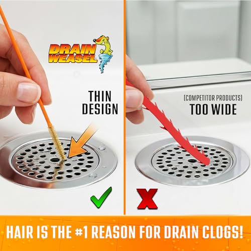 Image of FlexiSnake Drain Weasel Refill for Sink Snake Hair Clog Remover, 10 Pack | Pipe, Bathroom, Bathtub Drain Cleaner, 18 inch Wands, Made in The USA